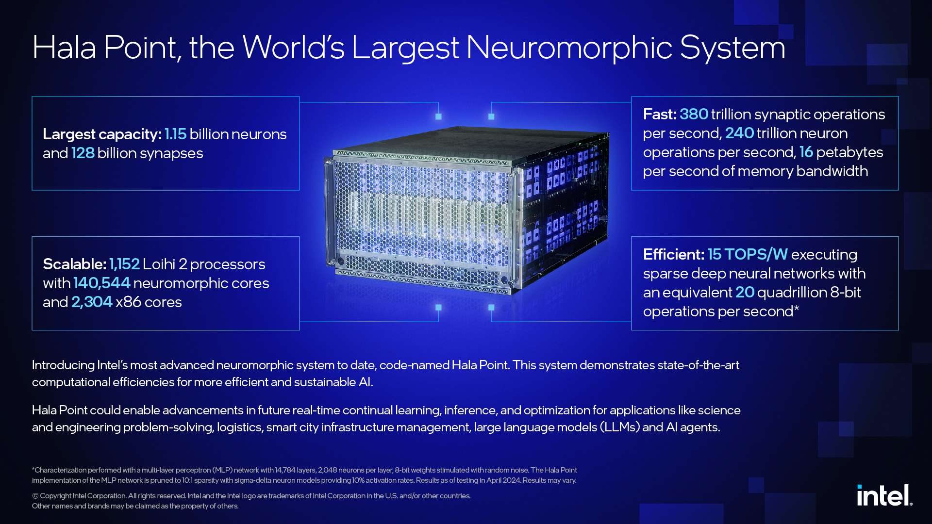 Características de Hala Point. Foto: Intel Características de Hala Point. Foto: Intel